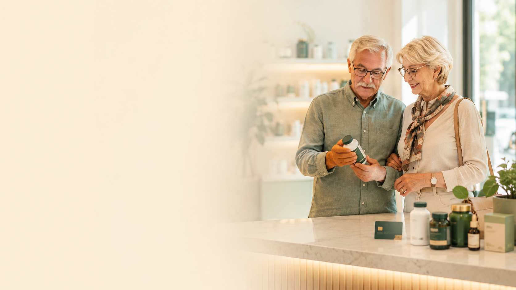 Premium wellness store counter with OTC benefit support